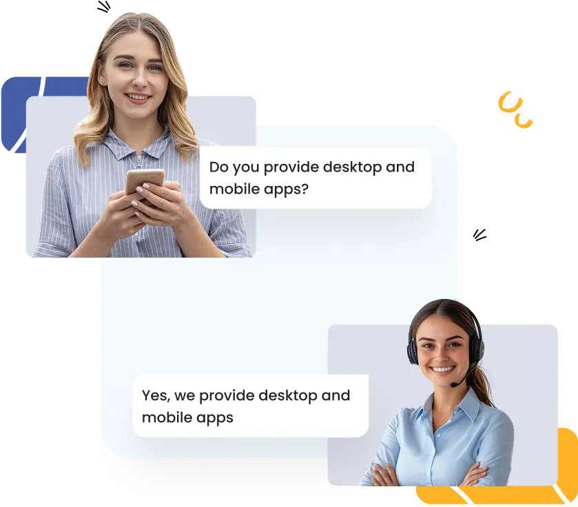 Customer support answering a question about desktop and mobile apps